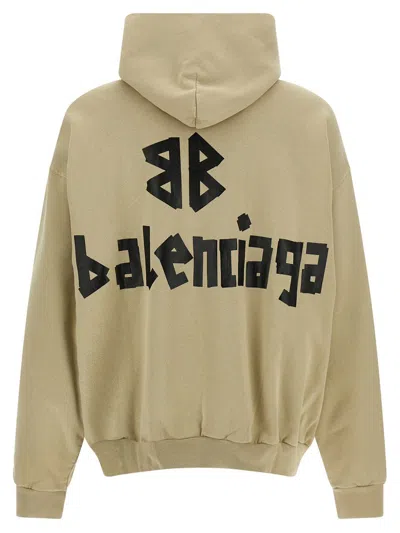 Balenciaga Ripped Pocket Tape Type Sweatshirt Beige In Neutral