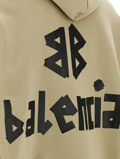 Balenciaga Ripped Pocket Tape Type Sweatshirt Beige In Neutral