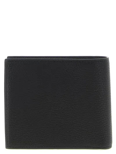 Balenciaga Men Black Bi-fold Wallet With Logo Lettering On The Front In Grained Leather Man In Black