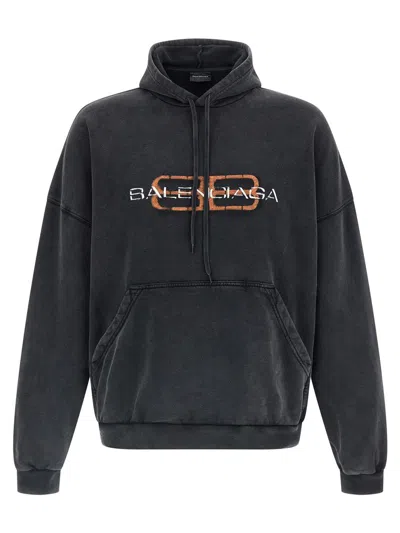 Balenciaga Hooded Sweatshirt Featuring Kangaroo Pocket In Black