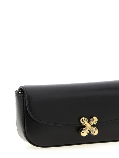 Alexander Mcqueen Black Leather Skull Flower Small Shoulder Bag In Animal Print