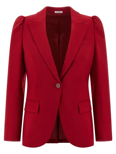 Alexander Mcqueen Mcqueen One-button Wool Grain De Poudre Jacket In Red
