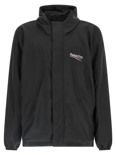 Balenciaga Polyester Jacket With Elastic Cuffs And Hooded Design In Black