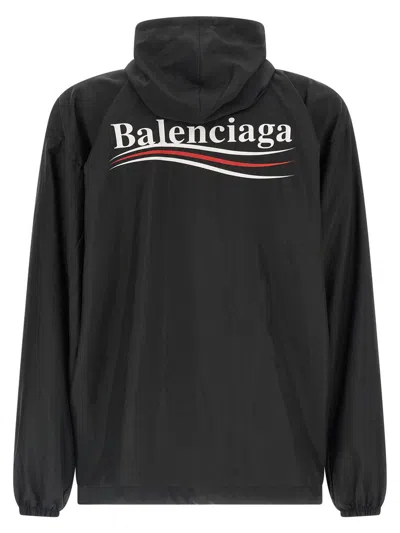 Balenciaga Polyester Jacket With Elastic Cuffs And Hooded Design In Black