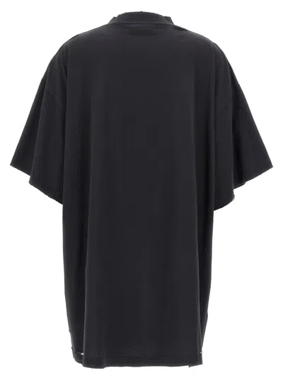 Balenciaga High Neck Black Tee With Contrasting Text In Black