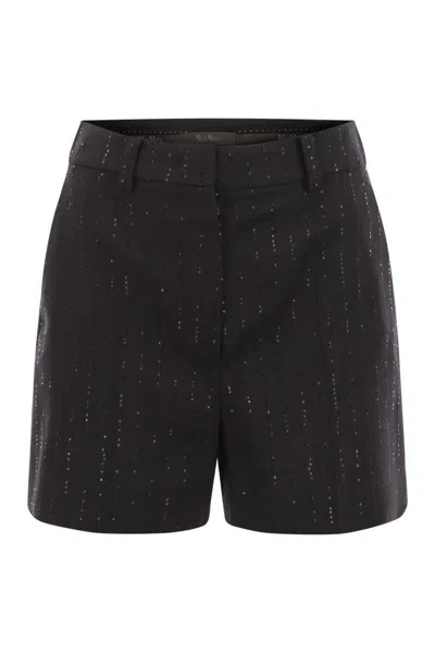 Max Mara Shorts With Pinstripe-effect Micro Sequins In Black