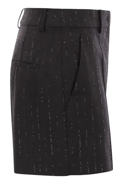 Max Mara Shorts With Pinstripe-effect Micro Sequins In Black