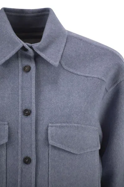 Sportmax Palpiti Oversized Shirt In Pure Wool In Blue