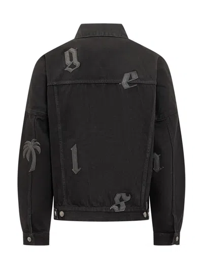 Palm Angels Jacket With Gothic Logo Embroidery In Black