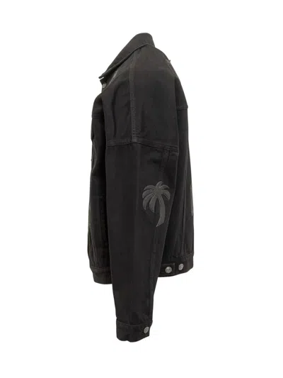 Palm Angels Jacket With Gothic Logo Embroidery In Black