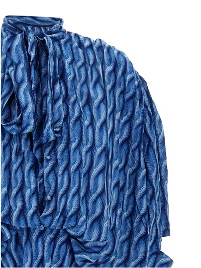 Balenciaga Patterned Draped Midi Dress In Blue