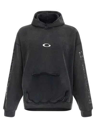 Balenciaga Men Transparent Tape Hoodie With Torn Pocket In Gray