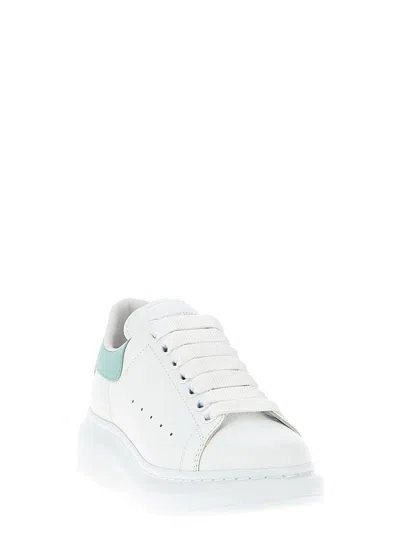 Alexander Mcqueen White Leather Sneakers With Sea Green Leather Heel In White