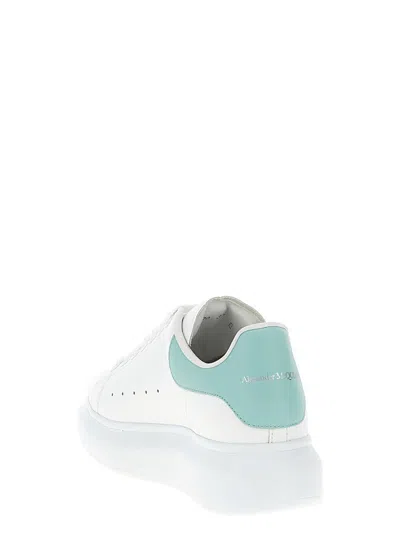 Alexander Mcqueen White Leather Sneakers With Sea Green Leather Heel In White