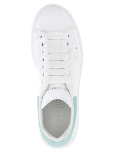Alexander Mcqueen White Leather Sneakers With Sea Green Leather Heel In White