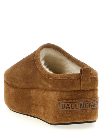 Balenciaga Women Alaska Soft Suede Mule With Plateau In Brown