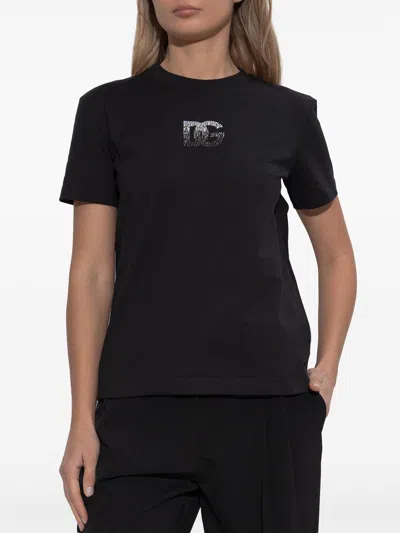 Dolce & Gabbana Jersey T Shirt With Dg Logo Embroidery In Black