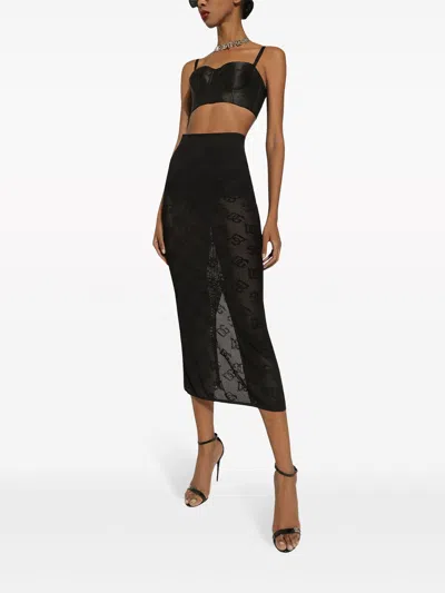 Dolce & Gabbana Sheath Skirt In Mesh Stitch In Black