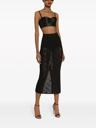 Dolce & Gabbana Sheath Skirt In Mesh Stitch In Black