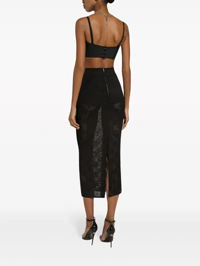 Dolce & Gabbana Sheath Skirt In Mesh Stitch In Black
