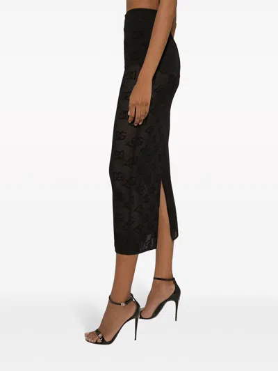 Dolce & Gabbana Sheath Skirt In Mesh Stitch In Black