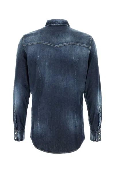 Dsquared2 Blue Western Stretch Shirt In Blue