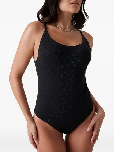 Guess Usa Embellished Scoop-neck Swimsuit In Black