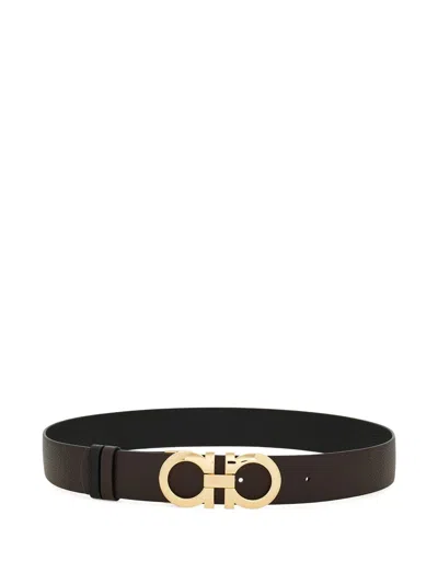 Ferragamo Adjustable Length Gold-tone Buckle Smooth Finish In Black