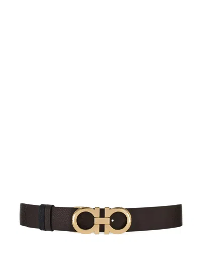 Ferragamo Adjustable Length Gold-tone Buckle Smooth Finish In Black