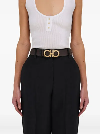 Ferragamo Adjustable Length Gold-tone Buckle Smooth Finish In Black