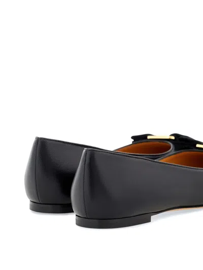 Ferragamo Glossy Leather Ballerinas With Bow Accent In Black