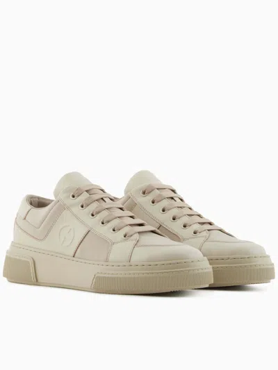 Giorgio Armani Nude Leather And Fabric Sneakers In Neutral