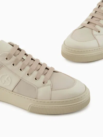 Giorgio Armani Nude Leather And Fabric Sneakers In Neutral