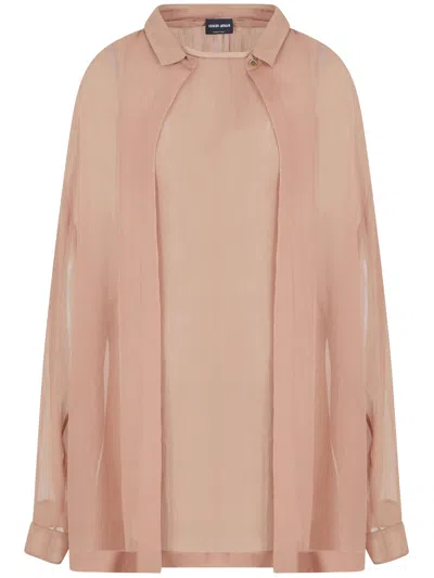 Giorgio Armani Silk Crepe Oversized Shirt In Pink