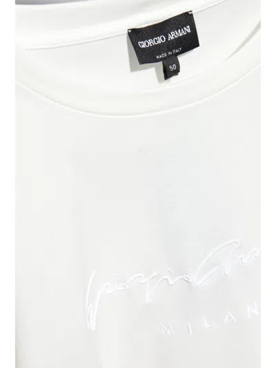 Giorgio Armani Pure Cotton Interlock Signature Logo T-shirt In White