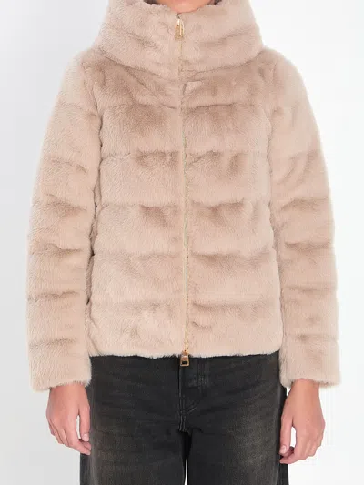 Herno Cropped Beige Coat With Horizontal Quilted Pattern And High Collar In Neutral