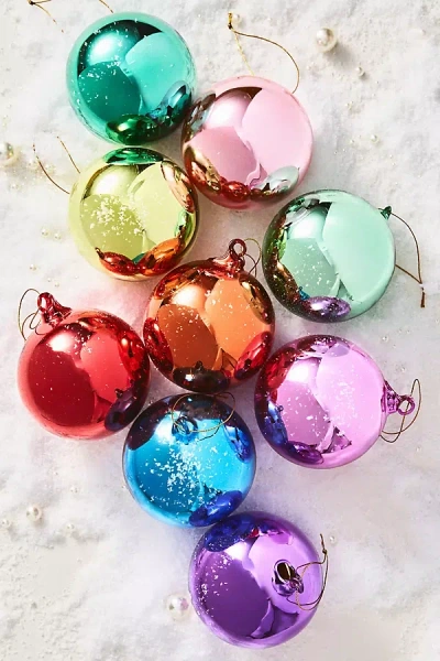 Anthropologie 4" Shining Ball Ornaments, Set Of 9 In Multi