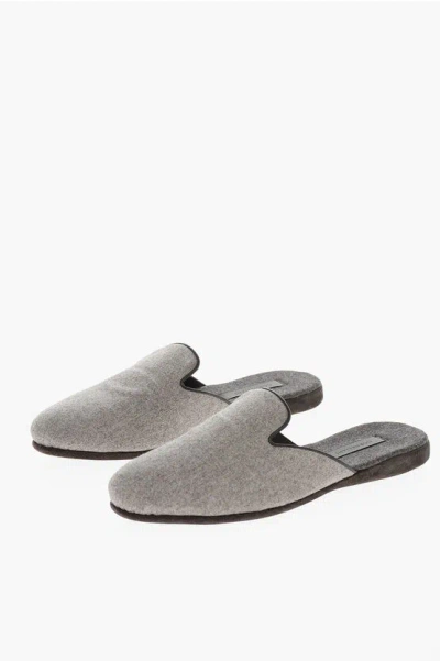 Corneliani Suede Sole Virgin Wool Flat Slippers In Gray