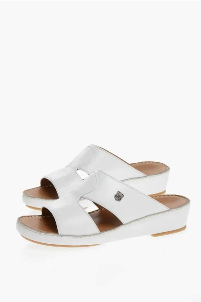 Corneliani Textured Leather Sandals With Logoed Detail In White