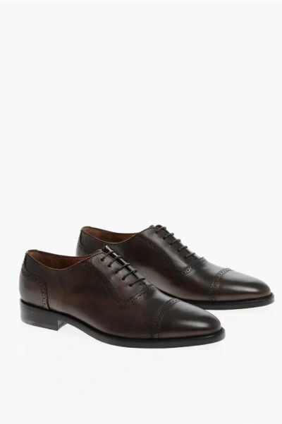 Corneliani Brogue Leather Derby Shoes With Cuir Sole In Brown