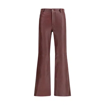 Chloé Women Flared Lambskin Leather Trousers In Burgundy