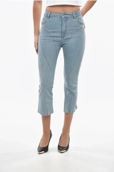 Mugler Cropped Jeans With Belt Loops And Pockets In Blue