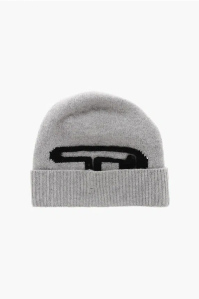 Diesel Wool K-peel Beanie With Contrast Monogram In Gray
