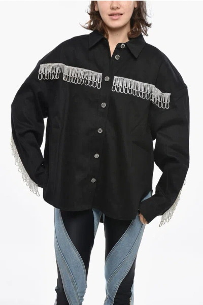 Rotate Birger Christensen Rotate Overshirt With Crystal Fringes In Black