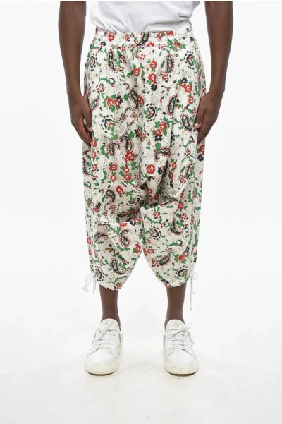 Junya Watanabe By Comme De Garcons Man Floral Patterned Linen Harem Pants With Elastic Waistban In Multi