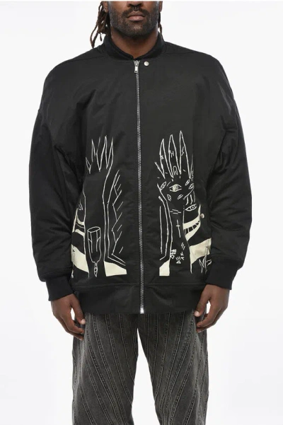 Rick Owens Drkshdw Patterned Cotton And Nylon Jumbo Flight Bomber Jacke In Black