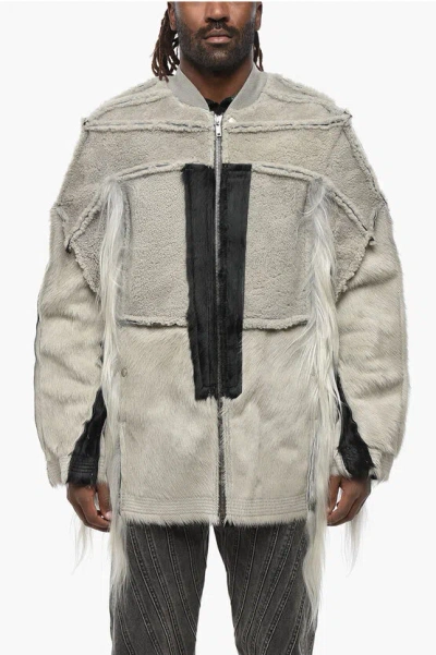 Rick Owens Regular Fit Shearling Jacket With Contrasting Detail In Gray