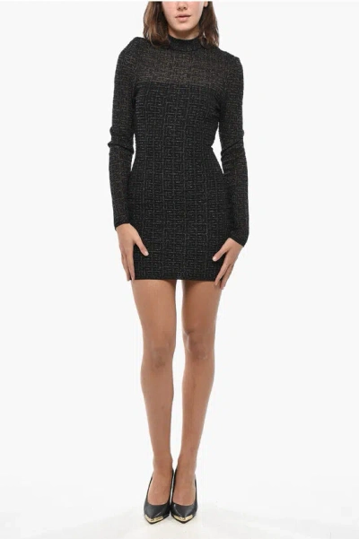 Balmain Glittered Knit Short Dress In Black