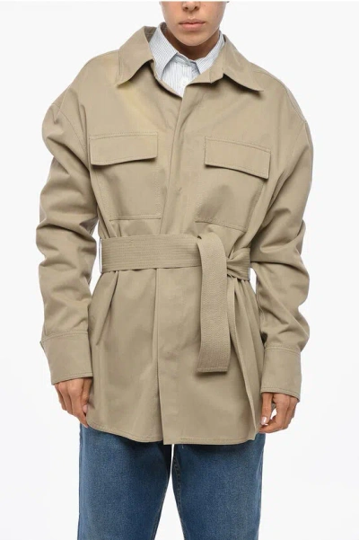 Super Blond Gabardine Saharan Shirt With Belt In Neutral