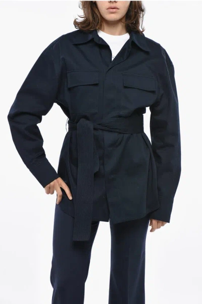 Super Blond Gabardine Saharan Shirt With Belt In Black